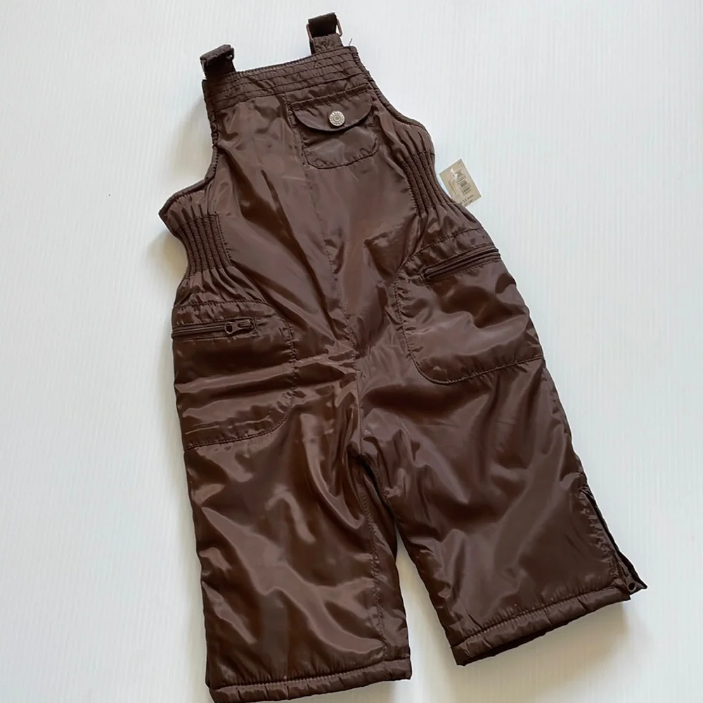 Old Navy brown & pink bib overall snow pants.  Girls size 6-12 months
